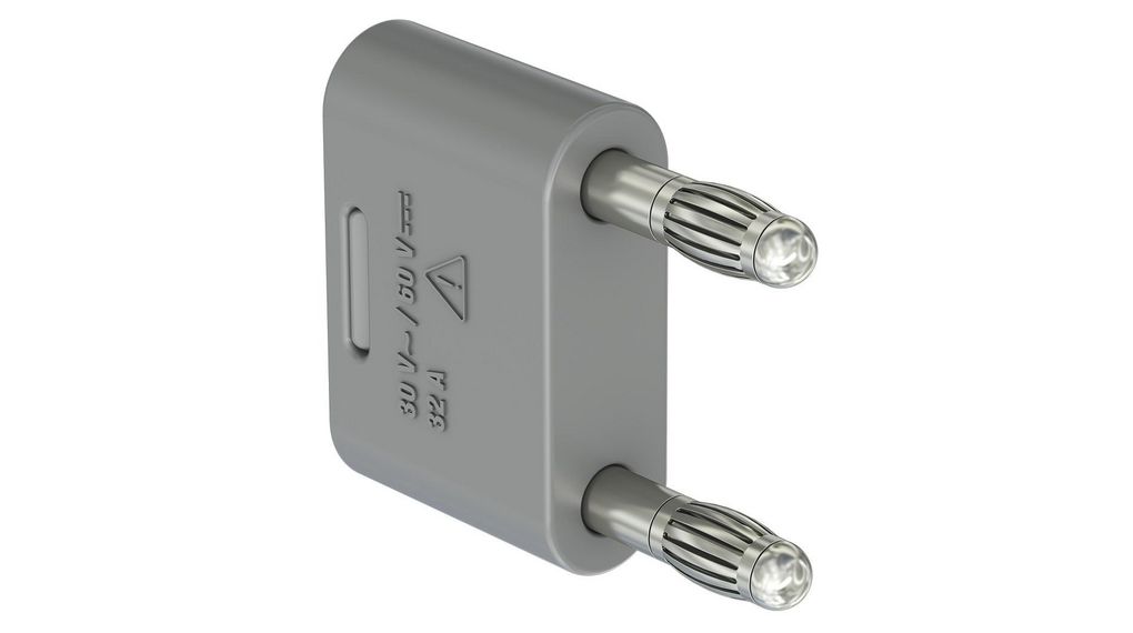 Testadapter 2x banankontakt 4 mm - 2x bananuttag 4 mm 32A 30VAC 60VDC 35mm Grå